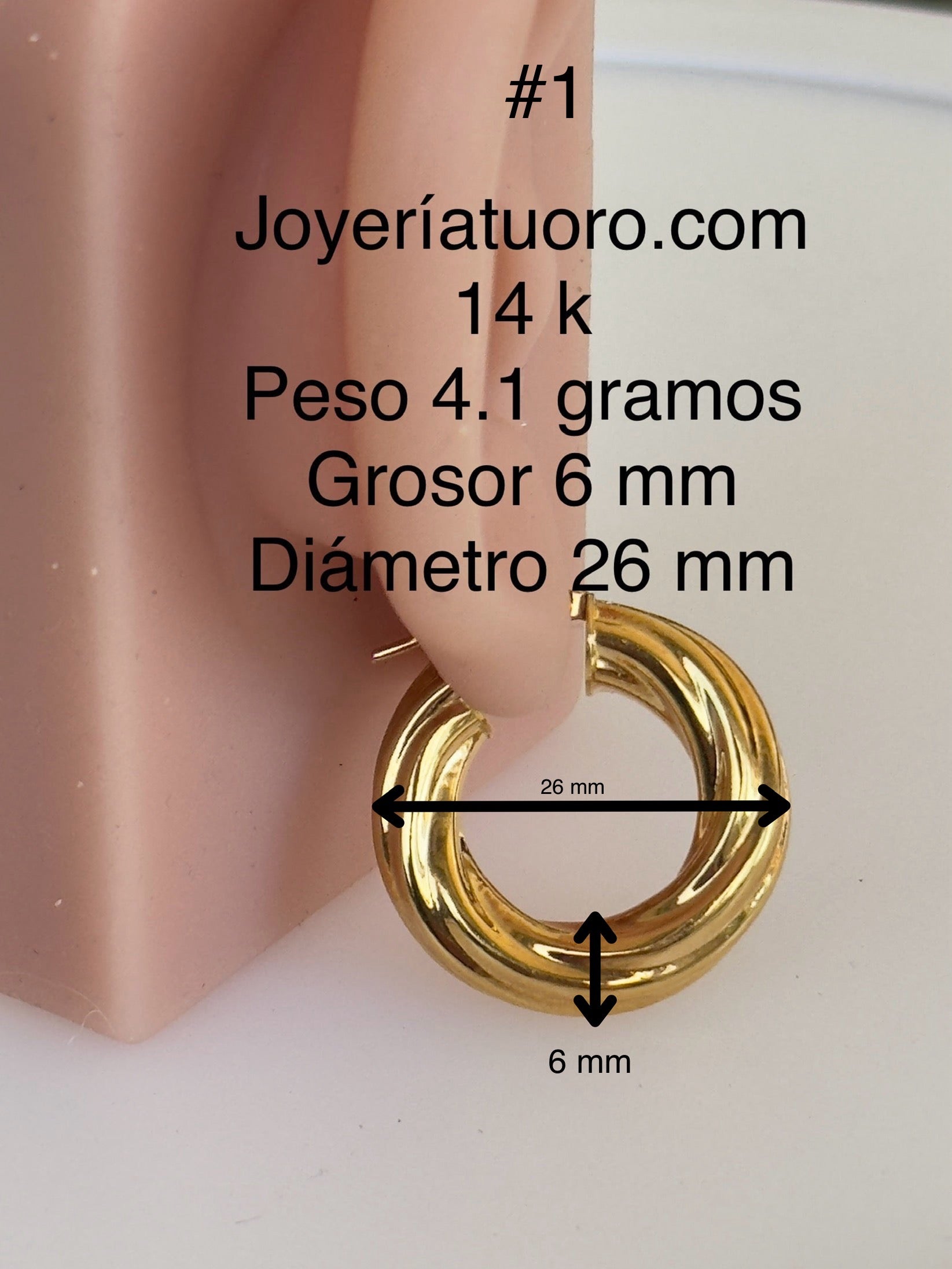 Argollas torcidas lisas, extra gruesa 6mm, - TU ORO LLC