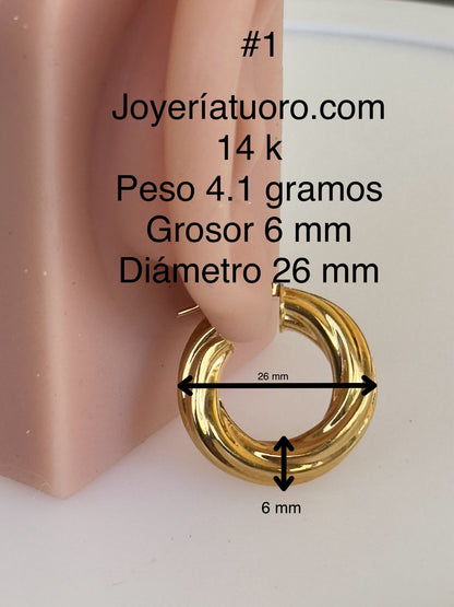 Argollas torcidas lisas, extra gruesa 6mm, - TU ORO LLC