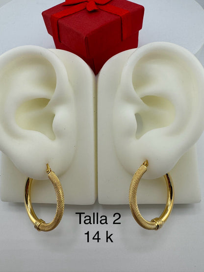 Pendientes de aro, lisas y satinadas, de 3 mm, # 2, # 3, # 4, oro amarillo de 14k. - TU ORO LLC