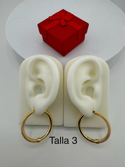 Pendientes de aro, lisas y satinadas, de 3 mm, # 2, # 3, # 4, oro amarillo de 14k. - TU ORO LLC