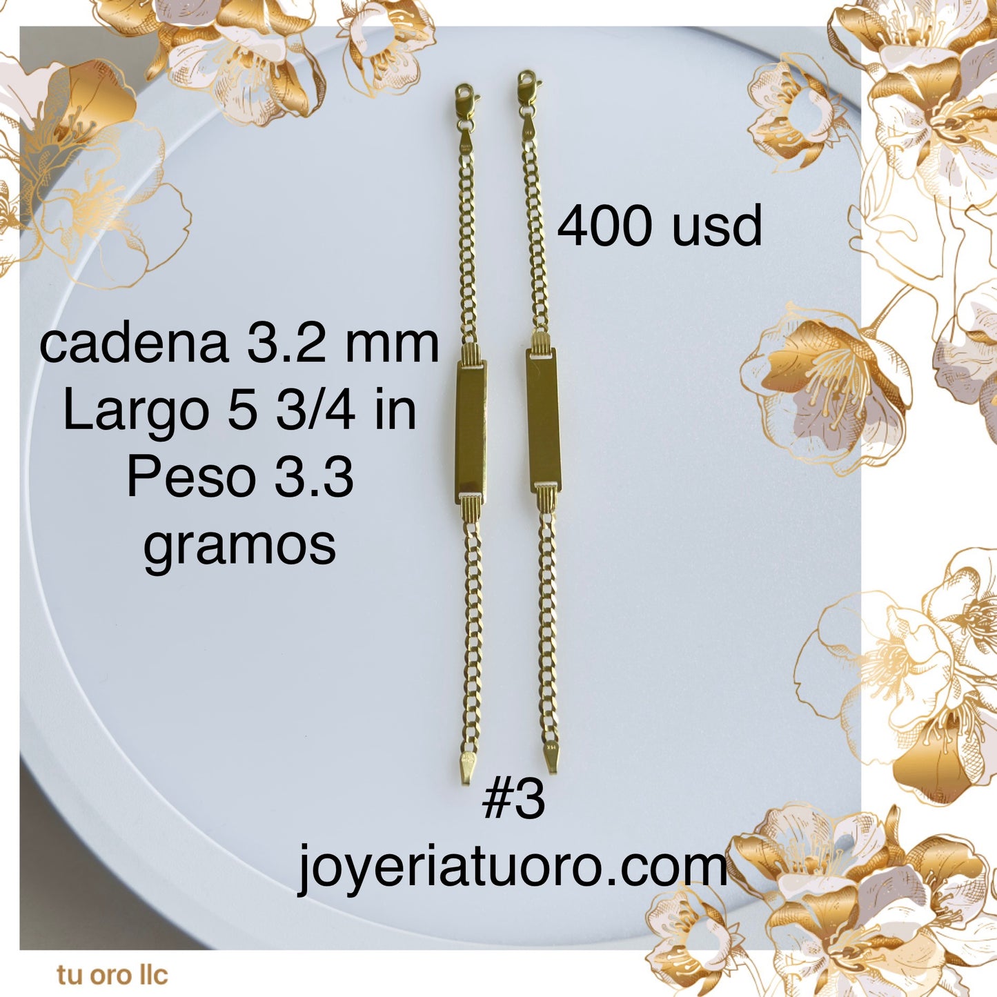 Pulseras para niños y niñas con placa, varian en grueso y tamaño. - TU ORO LLC