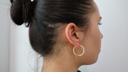 Pendientes de aro, lisas y satinadas, de 3 mm, # 2, # 3, # 4, oro amarillo de 14k. - TU ORO LLC