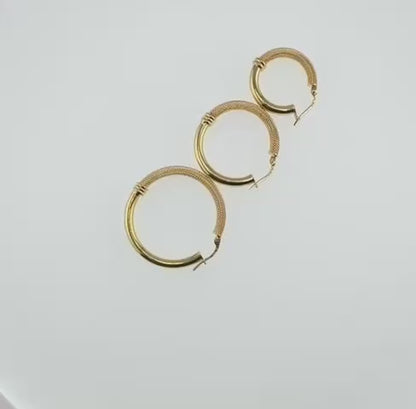 Pendientes de aro, lisas y satinadas, de 3 mm, # 2, # 3, # 4, oro amarillo de 14k.